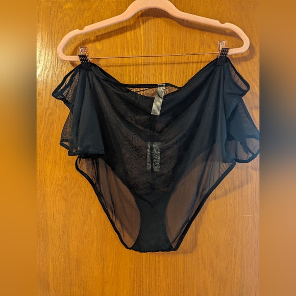 Playful Promises Black Plunge Bra 44H & High Waisted Panty Plus Size 22 - Picture 4 of 10